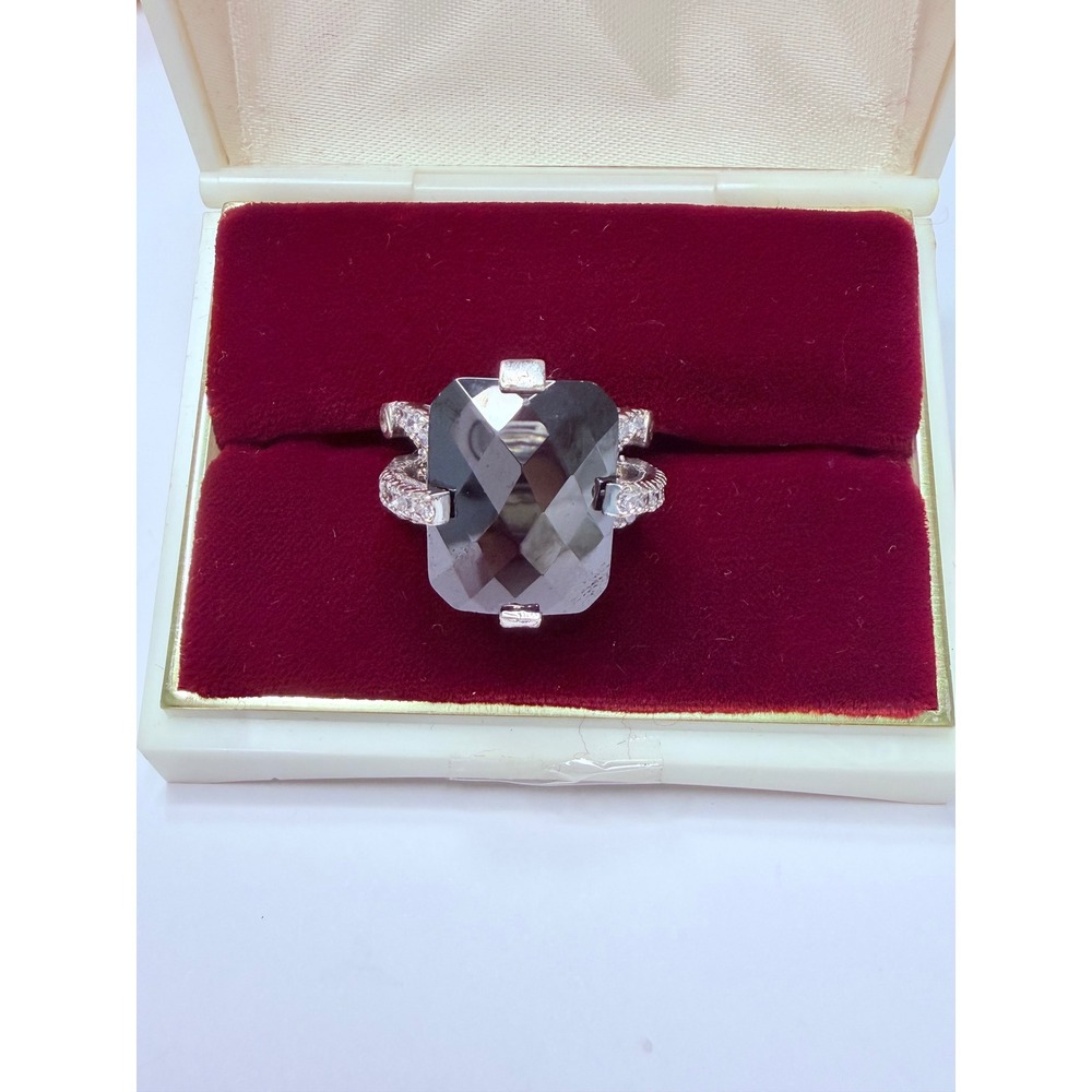 925 Sterling Silver Thailand Large Black Onyx CZ Cocktail Ring